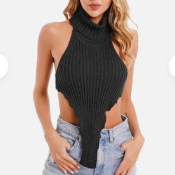 NEW BACKLESS KNIT TURTLE NECK CROP TOP - Picture 4 of 16